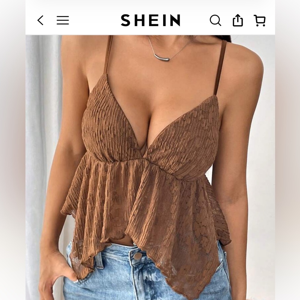 Brown lace going out top shein tank top